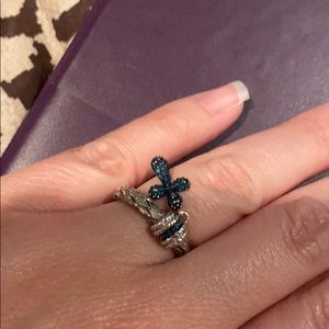 Sterling silver blue diamond ring